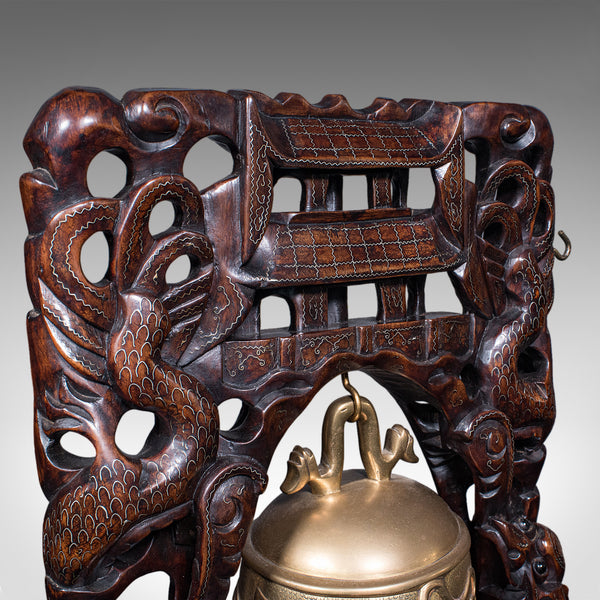 Vintage Tea Gong, Oriental, Bronze Dinner Bell, Prayer, Dragon Motif, Art Deco