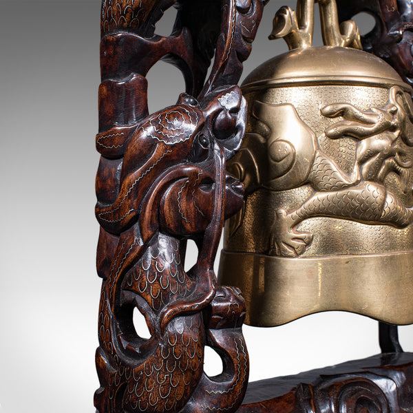 Vintage Tea Gong, Oriental, Bronze Dinner Bell, Prayer, Dragon Motif, Art Deco