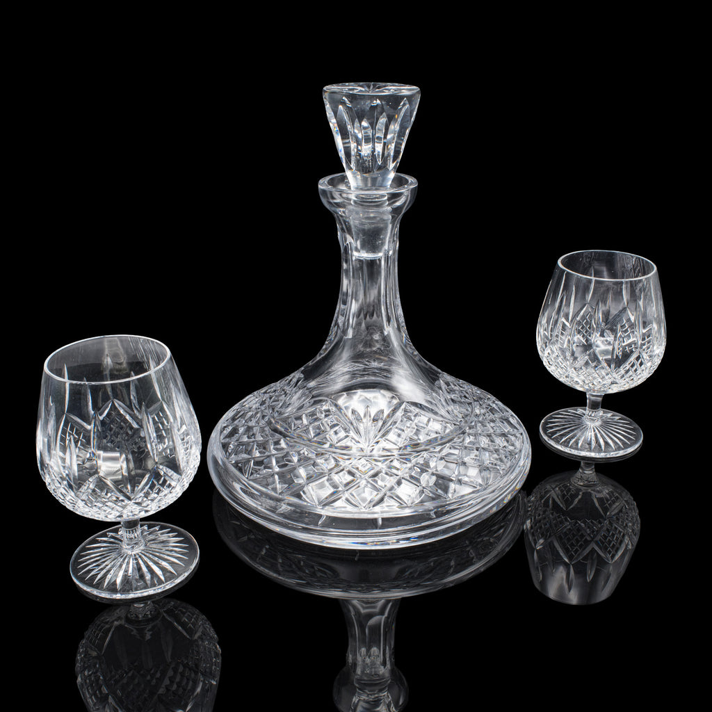 Vintage Ships Decanter & Glass Duo, English, Crystal Glass, Brandy, Rum, Whiskey