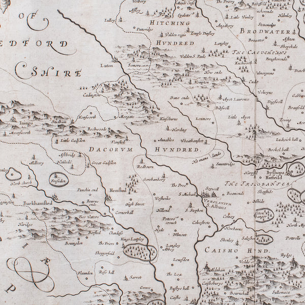 Antique County Map, Hertfordshire, English, Framed Cartography, Blaeu, Carolean