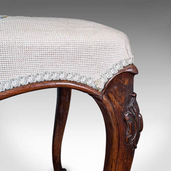 Antique Fireside Footstool, English, Needlepoint, Walnut, Stool, Early Victorian