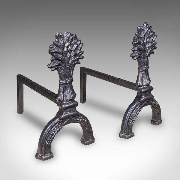 Antique Country House Fireplace Set, English, Fire Basket, Andirons, Victorian