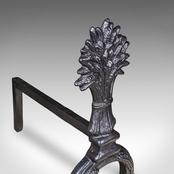 Antique Country House Fireplace Set, English, Fire Basket, Andirons, Victorian