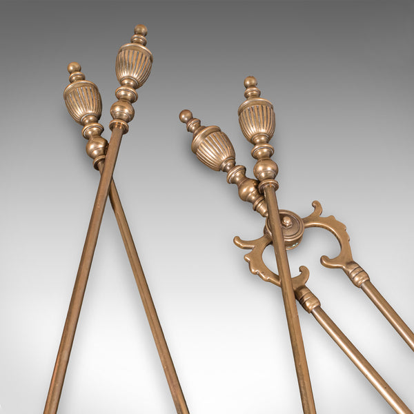 Antique Fireside Companion Set, English, Brass, Fire Tools, High Victorian, 1870