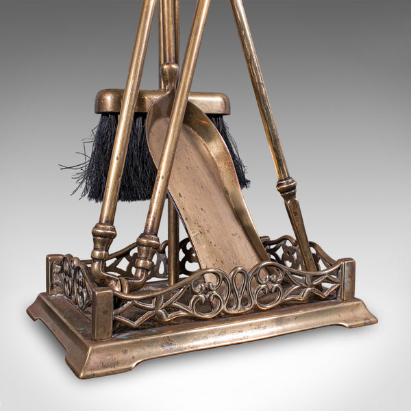 Antique Fireside Companion Set, English, Brass, Fire Tools, High Victorian, 1870