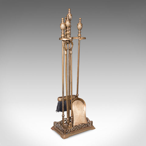 Antique Fireside Companion Set, English, Brass, Fire Tools, High Victorian, 1870