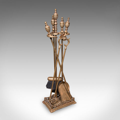 Antique Fireside Companion Set, English, Brass, Fire Tools, High Victorian, 1870