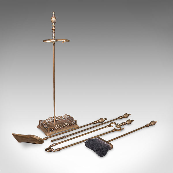 Antique Fireside Companion Set, English, Brass, Fire Tools, High Victorian, 1870