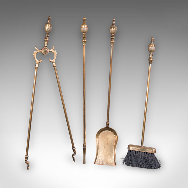 Antique Fireside Companion Set, English, Brass, Fire Tools, High Victorian, 1870