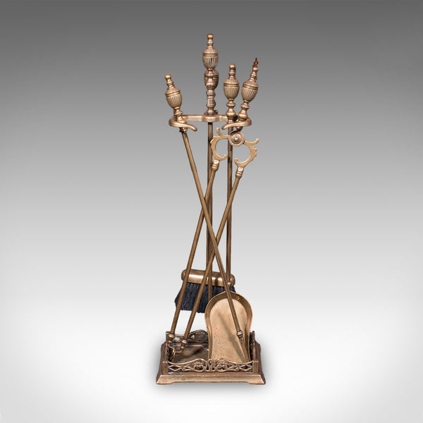 Antique Fireside Companion Set, English, Brass, Fire Tools, High Victorian, 1870