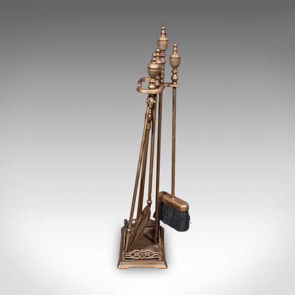 Antique Fireside Companion Set, English, Brass, Fire Tools, High Victorian, 1870