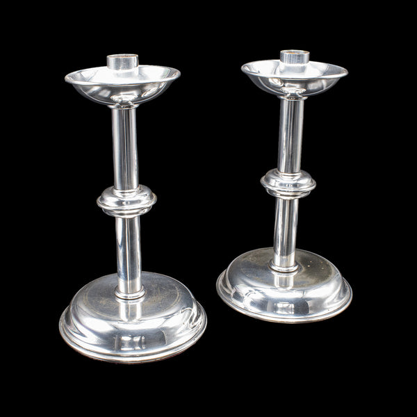 Pair of Vintage Candlesticks, English, Silver Plate, Snuffer Tool, Mid Century