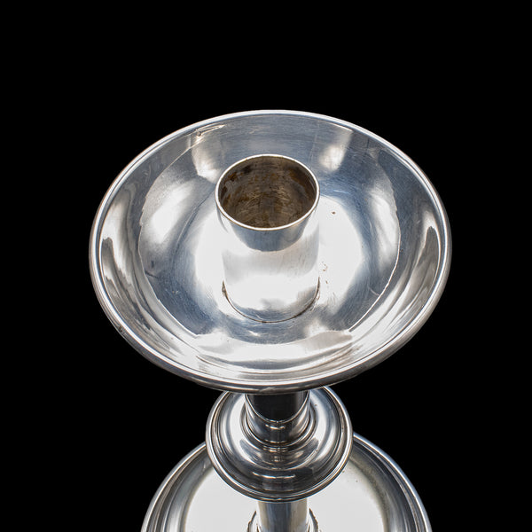 Pair of Vintage Candlesticks, English, Silver Plate, Snuffer Tool, Mid Century