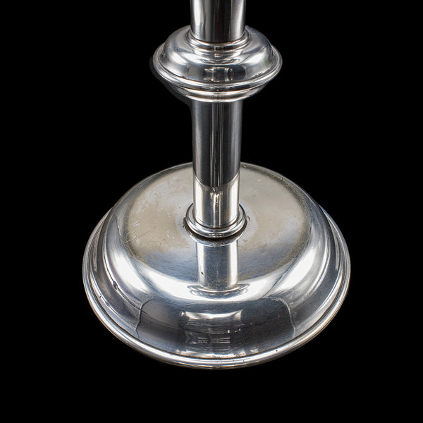 Pair of Vintage Candlesticks, English, Silver Plate, Snuffer Tool, Mid Century