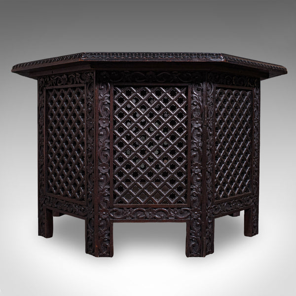 Antique Veranda Tea Table, Indian, Copper Inset, Benares, Occasional, Victorian