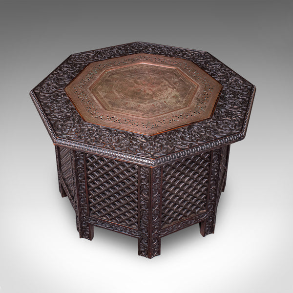 Antique Veranda Tea Table, Indian, Copper Inset, Benares, Occasional, Victorian