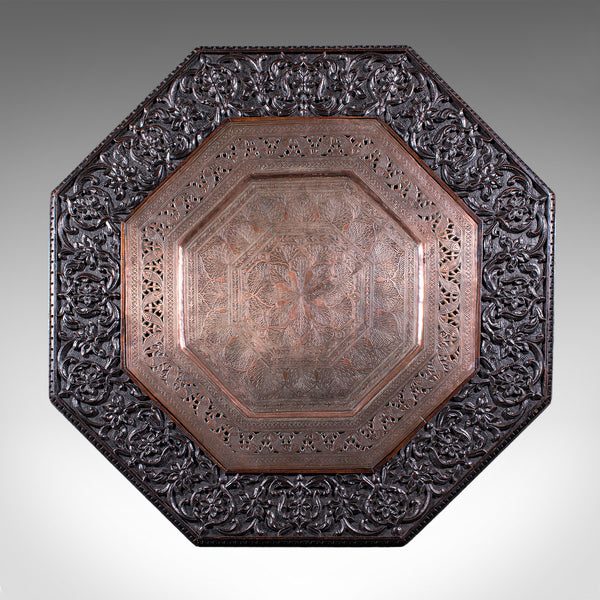 Antique Veranda Tea Table, Indian, Copper Inset, Benares, Occasional, Victorian