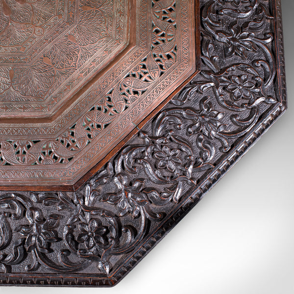 Antique Veranda Tea Table, Indian, Copper Inset, Benares, Occasional, Victorian
