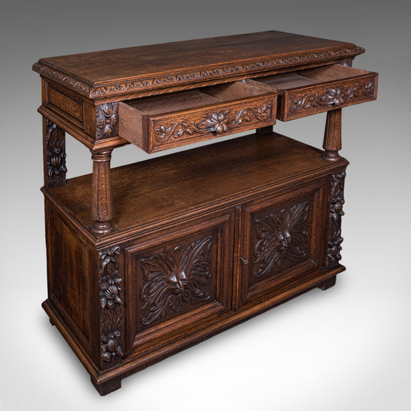 Large Antique Buffet, Scottish, Oak, Server, Sideboard, Gothic Taste, Victorian
