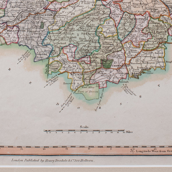 Antique County Map of Somerset, English, Framed Cartography, Regency, Circa 1830