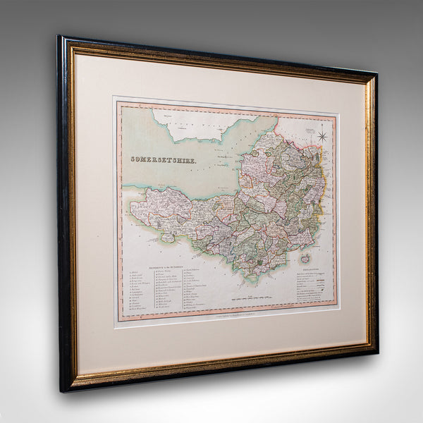 Antique County Map of Somerset, English, Framed Cartography, Regency, Circa 1830