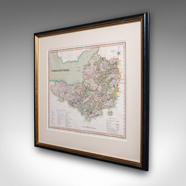 Antique County Map of Somerset, English, Framed Cartography, Regency, Circa 1830