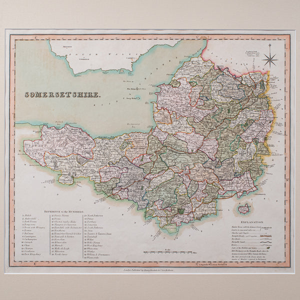 Antique County Map of Somerset, English, Framed Cartography, Regency, Circa 1830