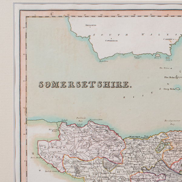 Antique County Map of Somerset, English, Framed Cartography, Regency, Circa 1830