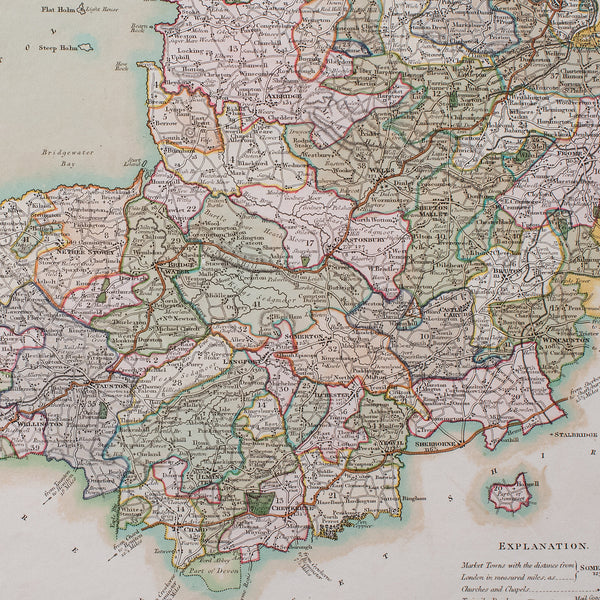 Antique County Map of Somerset, English, Framed Cartography, Regency, Circa 1830