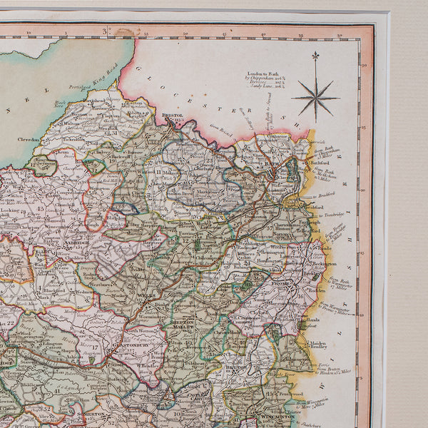 Antique County Map of Somerset, English, Framed Cartography, Regency, Circa 1830