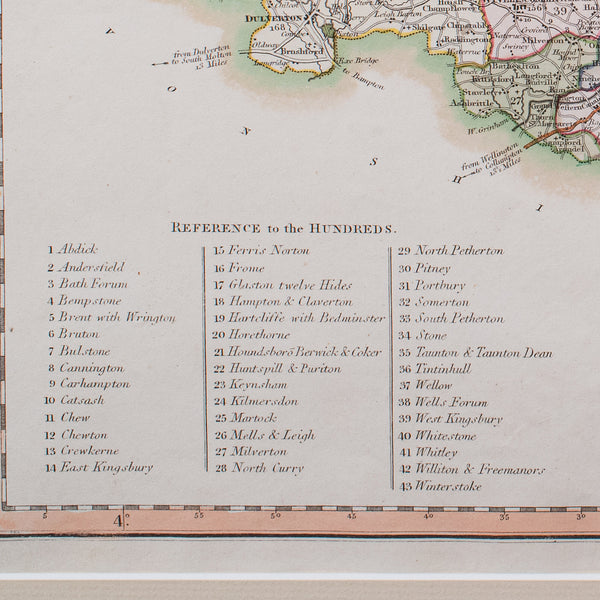 Antique County Map of Somerset, English, Framed Cartography, Regency, Circa 1830