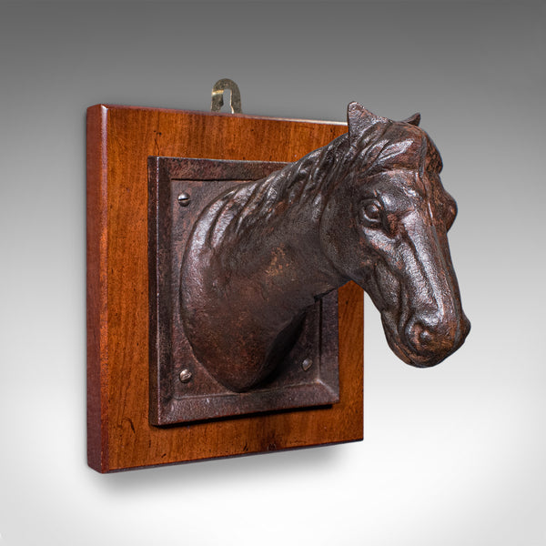 Antique Mounted Horse Bust, English, Iron, Crop Hook, Equestrian Tack, Edwardian