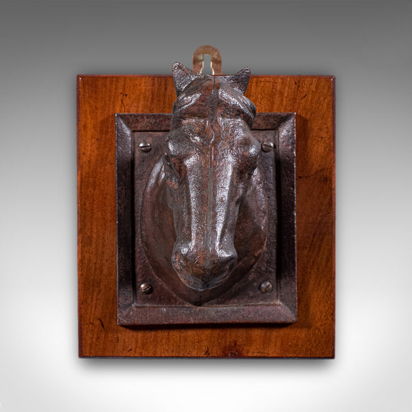 Antique Mounted Horse Bust, English, Iron, Crop Hook, Equestrian Tack, Edwardian