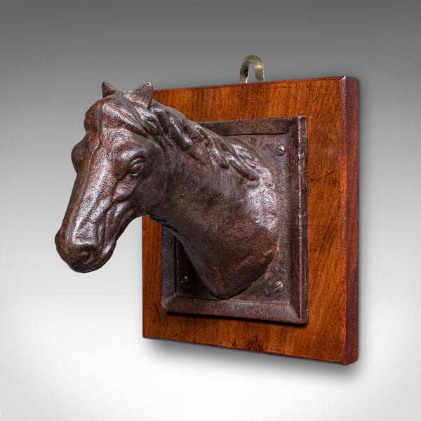 Antique Mounted Horse Bust, English, Iron, Crop Hook, Equestrian Tack, Edwardian