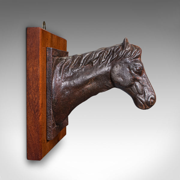 Antique Mounted Horse Bust, English, Iron, Crop Hook, Equestrian Tack, Edwardian