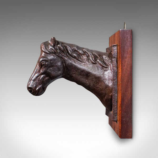 Antique Mounted Horse Bust, English, Iron, Crop Hook, Equestrian Tack, Edwardian