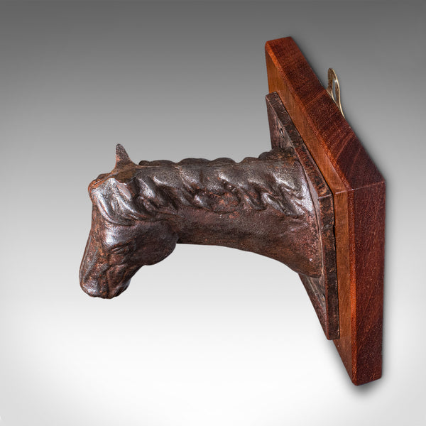 Antique Mounted Horse Bust, English, Iron, Crop Hook, Equestrian Tack, Edwardian