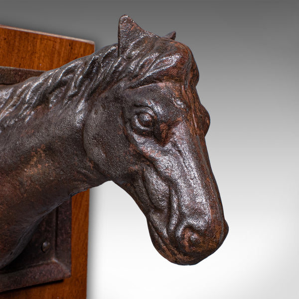 Antique Mounted Horse Bust, English, Iron, Crop Hook, Equestrian Tack, Edwardian
