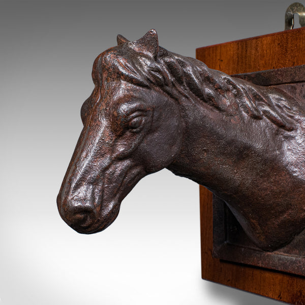Antique Mounted Horse Bust, English, Iron, Crop Hook, Equestrian Tack, Edwardian