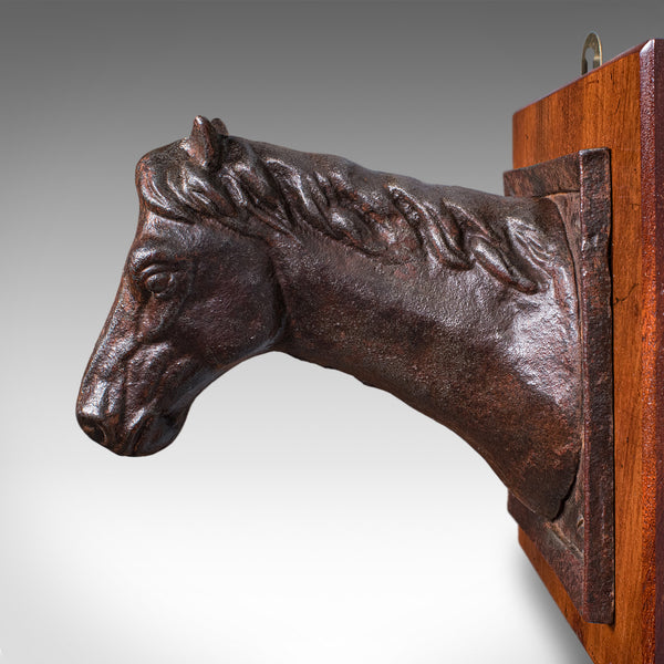 Antique Mounted Horse Bust, English, Iron, Crop Hook, Equestrian Tack, Edwardian