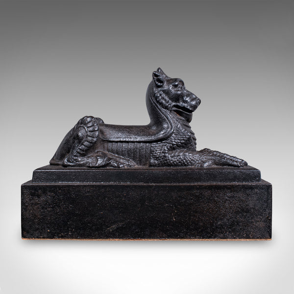 Antique Guardian Lion Door Keeper, English, Iron, Mythology, Doorstop, Victorian