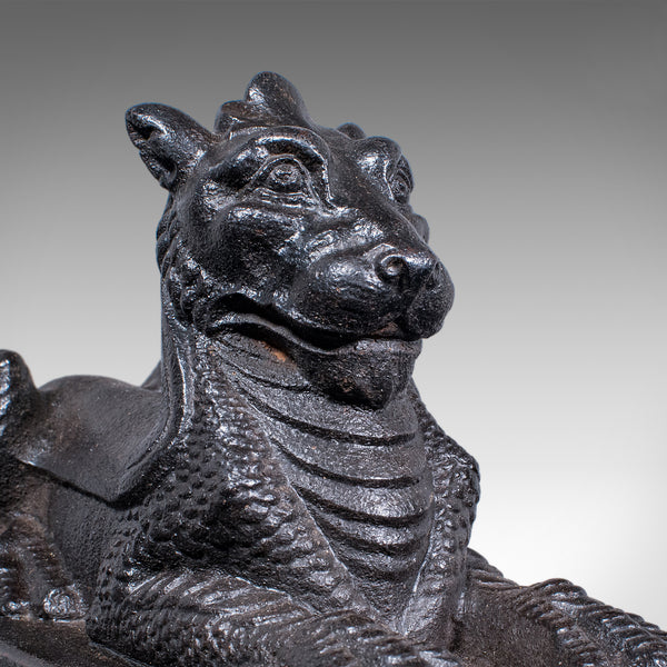 Antique Guardian Lion Door Keeper, English, Iron, Mythology, Doorstop, Victorian