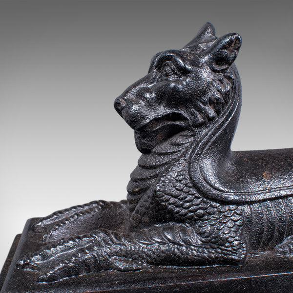Antique Guardian Lion Door Keeper, English, Iron, Mythology, Doorstop, Victorian