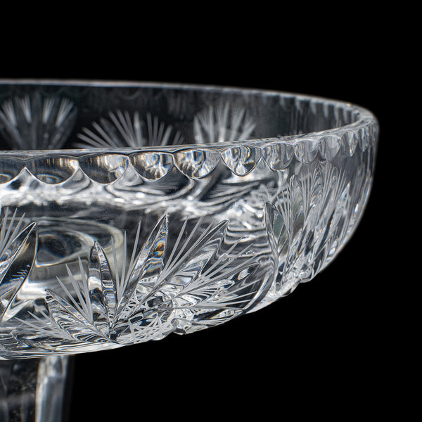 Vintage Pedestal Fruit Bowl, English, Cut Glass, Presentation Display Dish, 1960