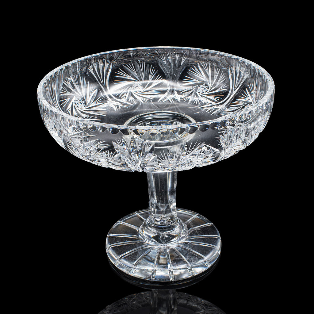 Vintage Pedestal Fruit Bowl, English, Cut Glass, Presentation Display Dish, 1960