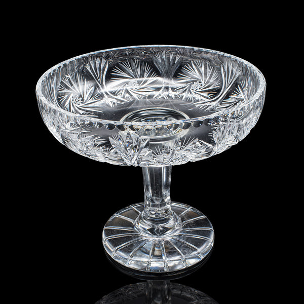 Vintage Pedestal Fruit Bowl, English, Cut Glass, Presentation Display Dish, 1960