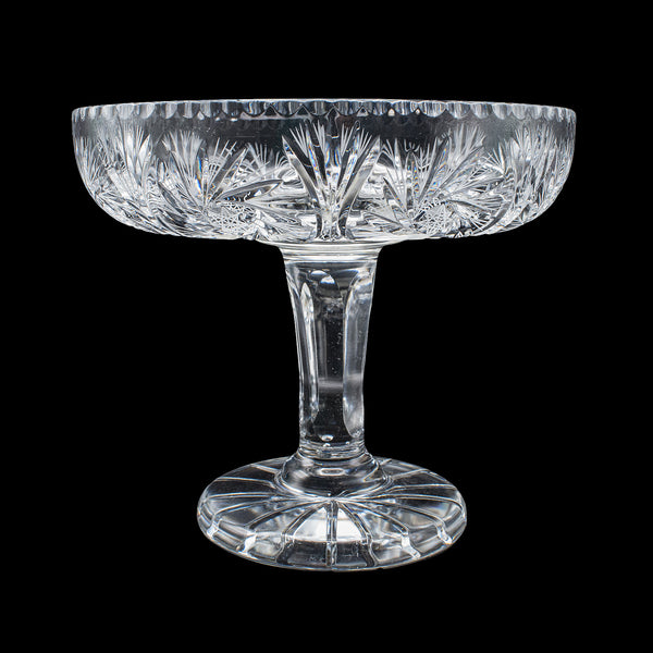 Vintage Pedestal Fruit Bowl, English, Cut Glass, Presentation Display Dish, 1960