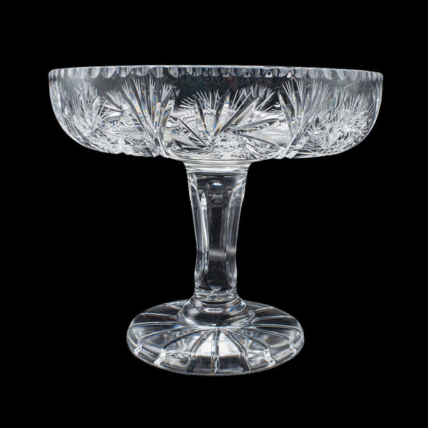 Vintage Pedestal Fruit Bowl, English, Cut Glass, Presentation Display Dish, 1960