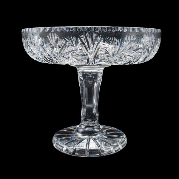 Vintage Pedestal Fruit Bowl, English, Cut Glass, Presentation Display Dish, 1960