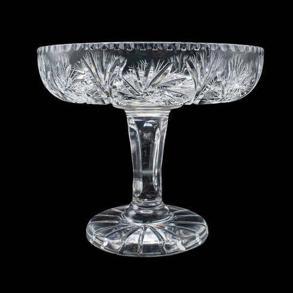 Vintage Pedestal Fruit Bowl, English, Cut Glass, Presentation Display Dish, 1960